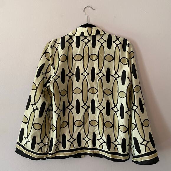 ZARA Tan Black Button Down Long Sleeve Shirt Geometric Print Women's size Small - Picture 7 of 10